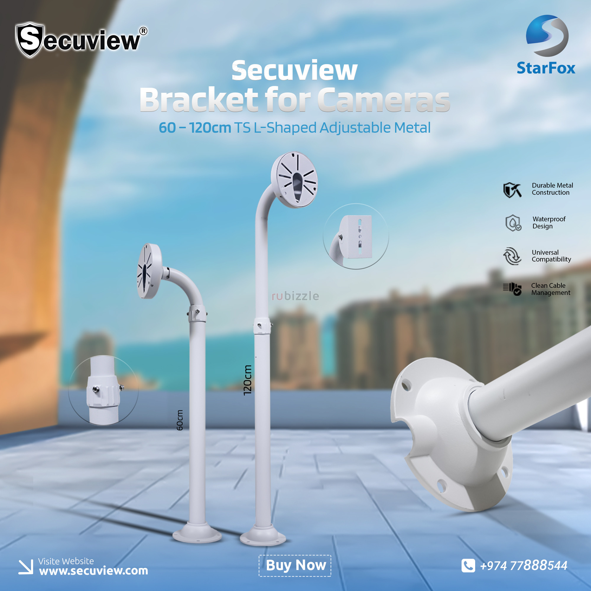 Secuview 60 – 120cm TS L-Shaped Adjustable Metal Bracket for Cameras.