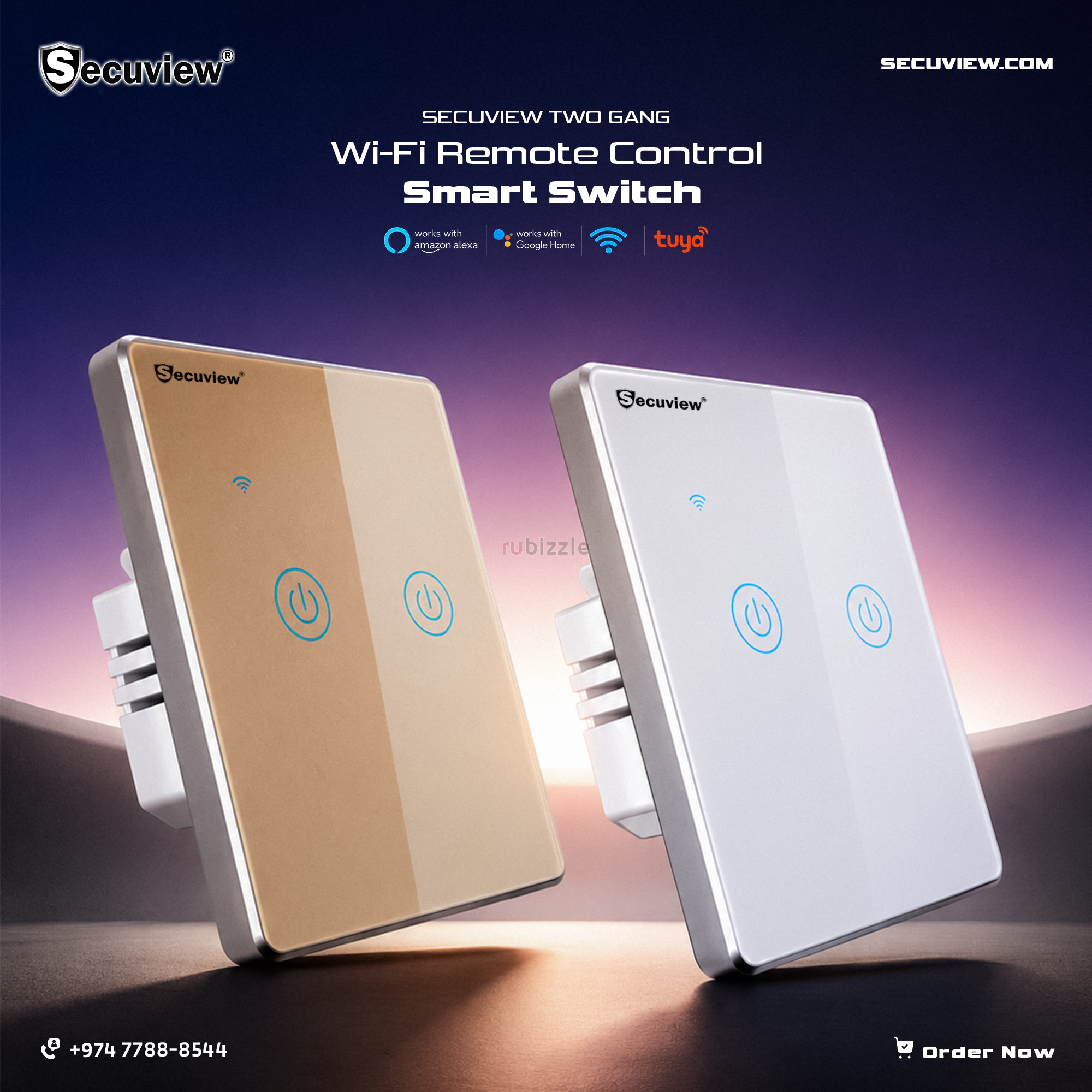 Secuview Two Gang Wi-Fi Remote Control Smart Switch With Metal Border