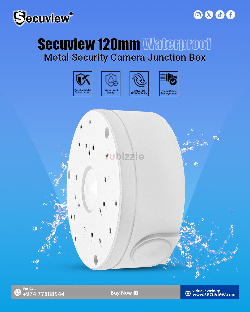 Secuview 120mm Waterproof Metal Security Camera Junction Box.