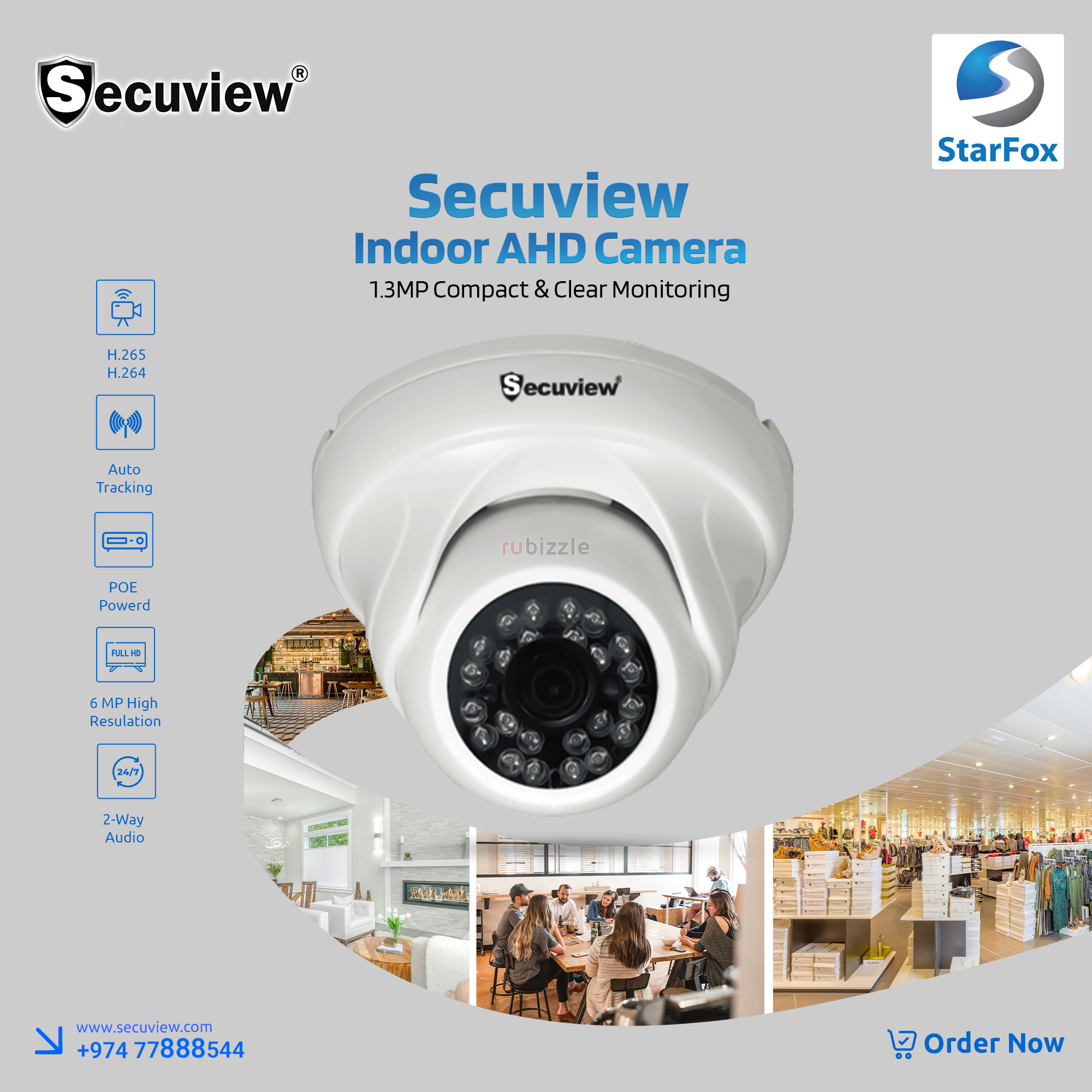 Secuview Indoor 1.3MP AHD Camera Compact & Clear Monitoring.
