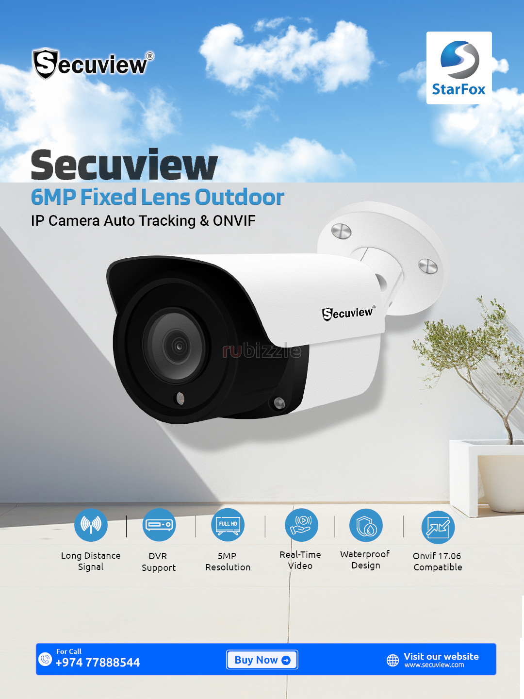 Secuview 6MP Fixed Lens Outdoor IP Camera Auto Tracking & ONVIF.