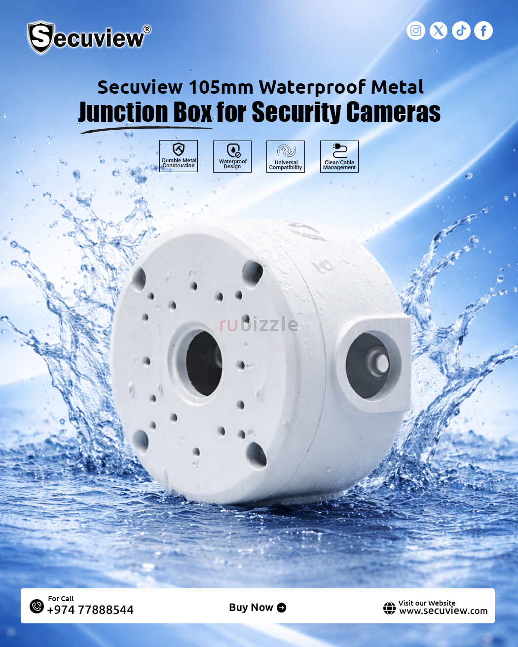 Secuview 105mm Waterproof Metal Junction Box for Security Cameras.