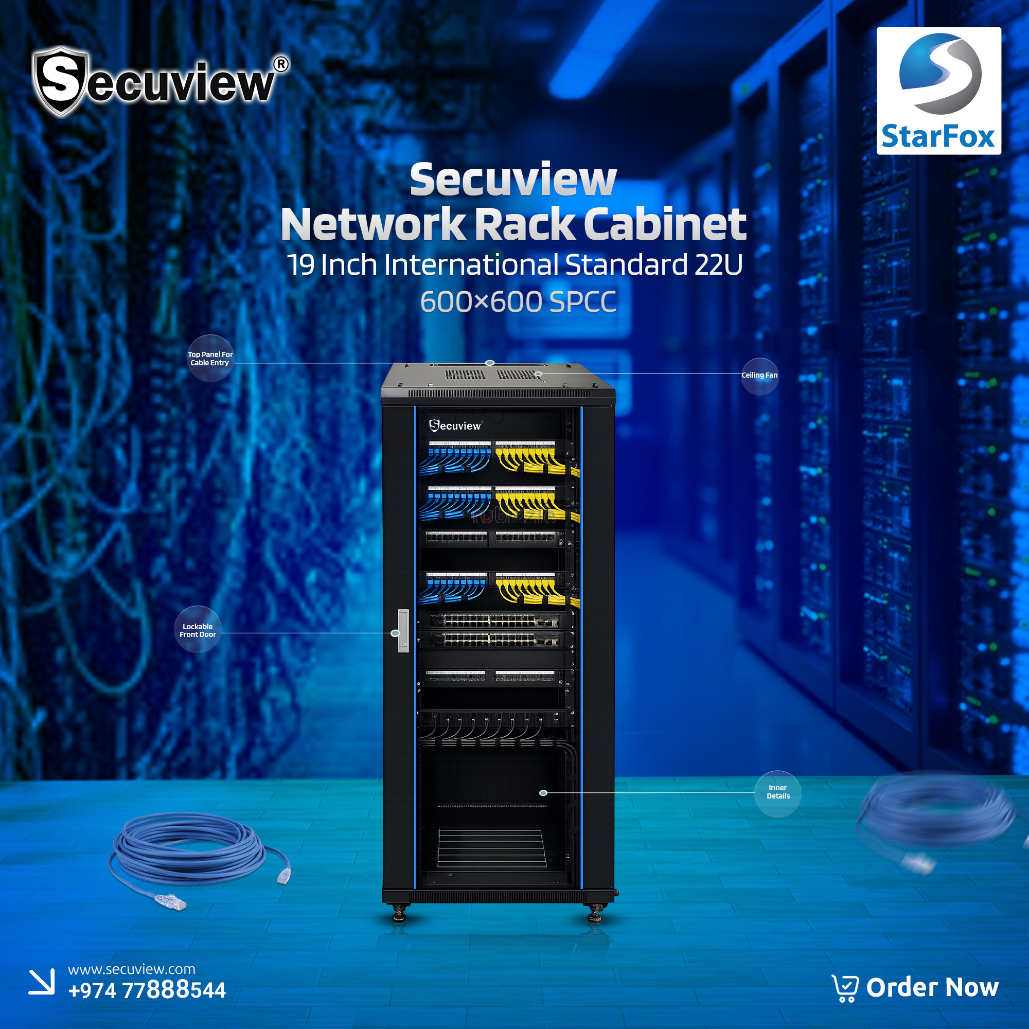 Secuview 19 Inch International Standard 22U 600×600 SPCC Network Rack