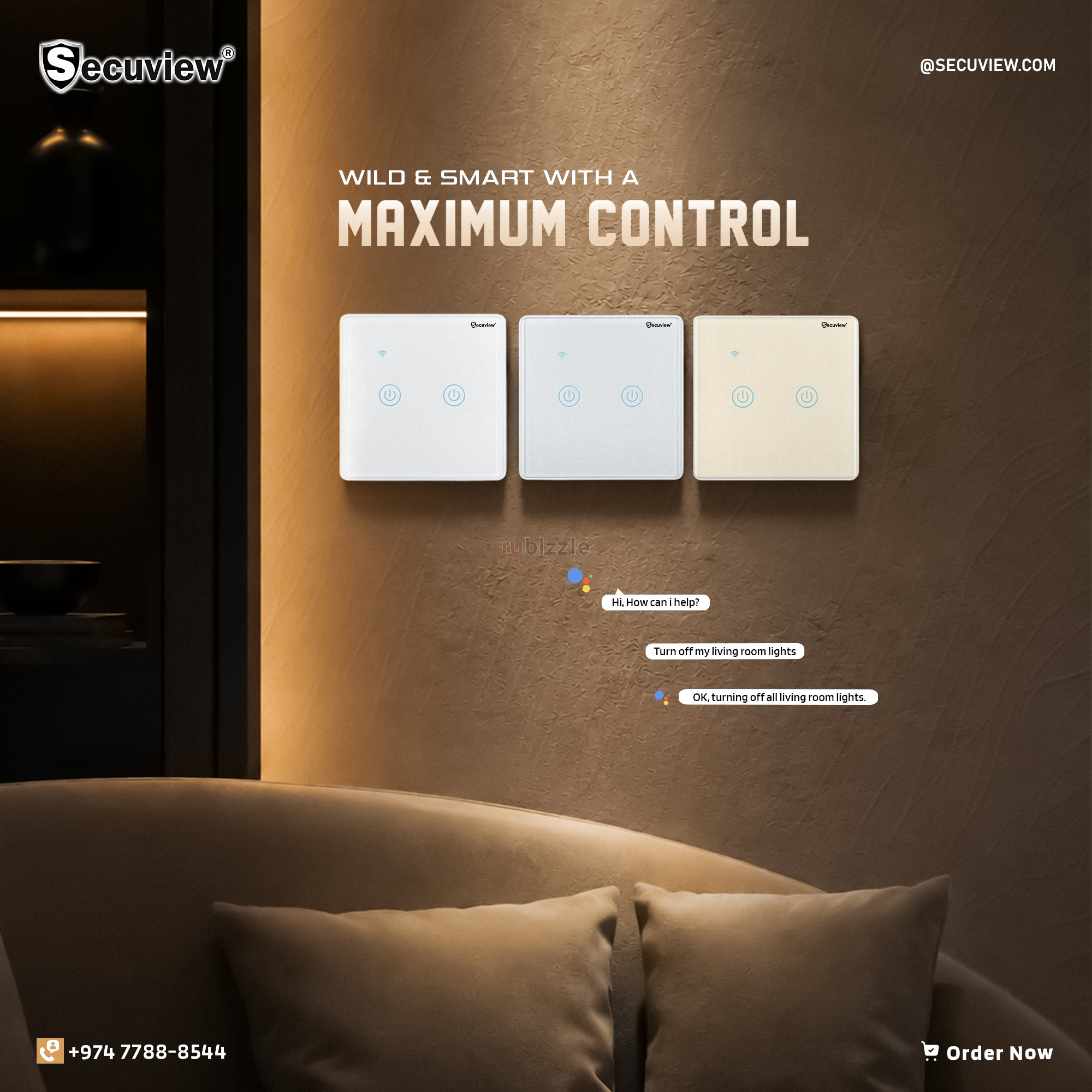 Secuview Two Gang Brushed Panel Smart Switch With Plastic Border