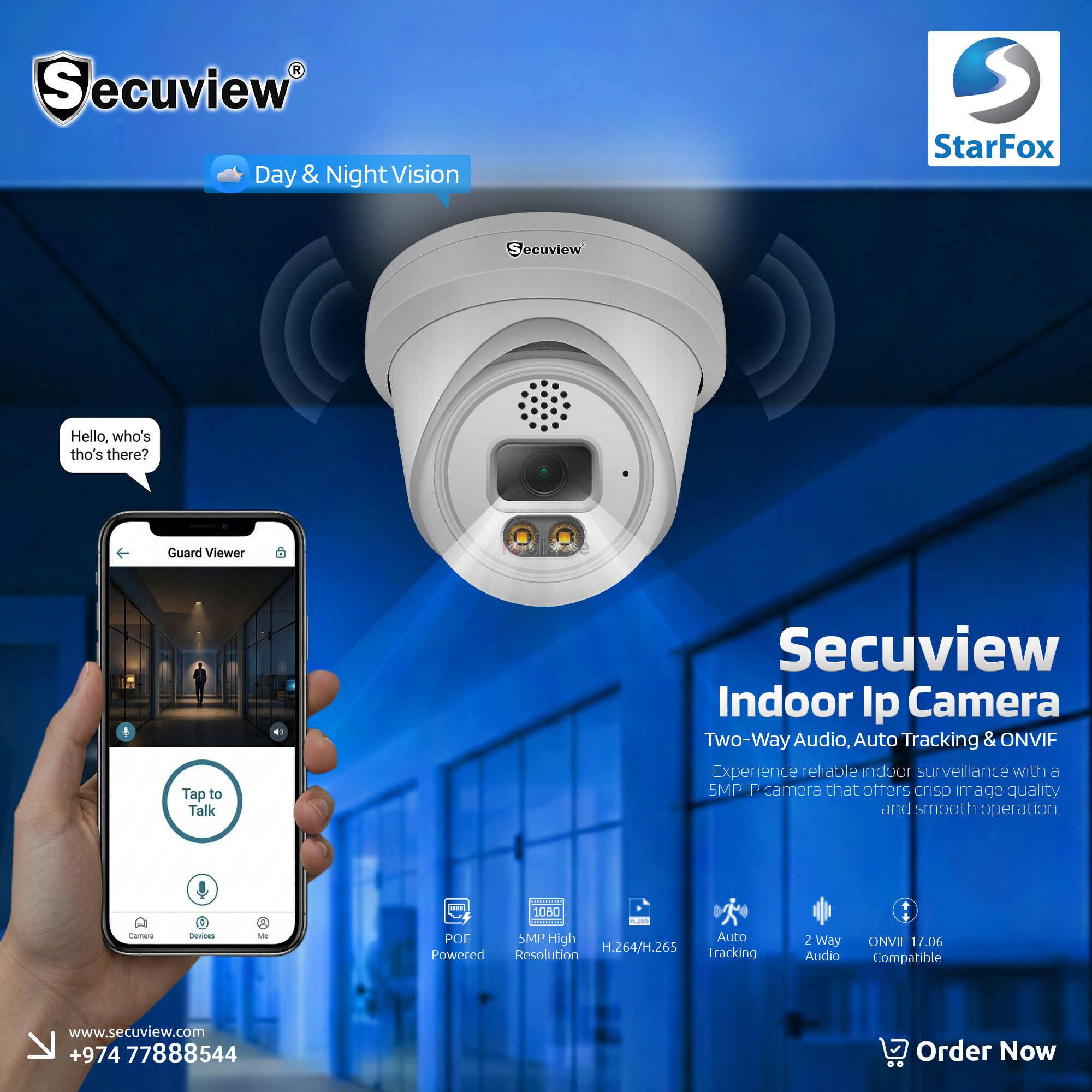 Secuview 5Mp Indoor Ip Camera | Two-Way Audio, Auto Tracking & ONVIF.
