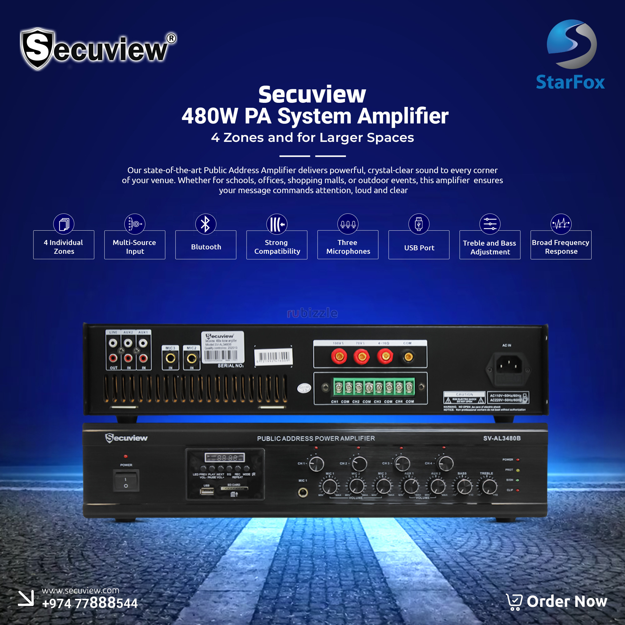 Secuview 480W PA System Amplifier (4 Zones)