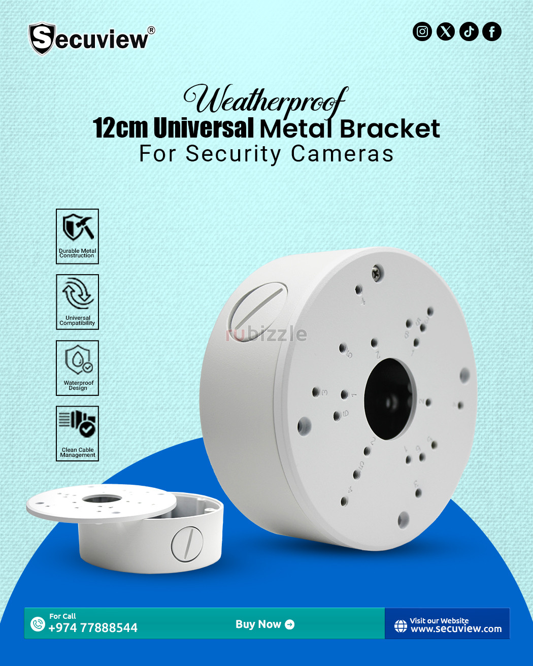 Secuview 12cm Universal Weatherproof Metal Bracket for Security Camera